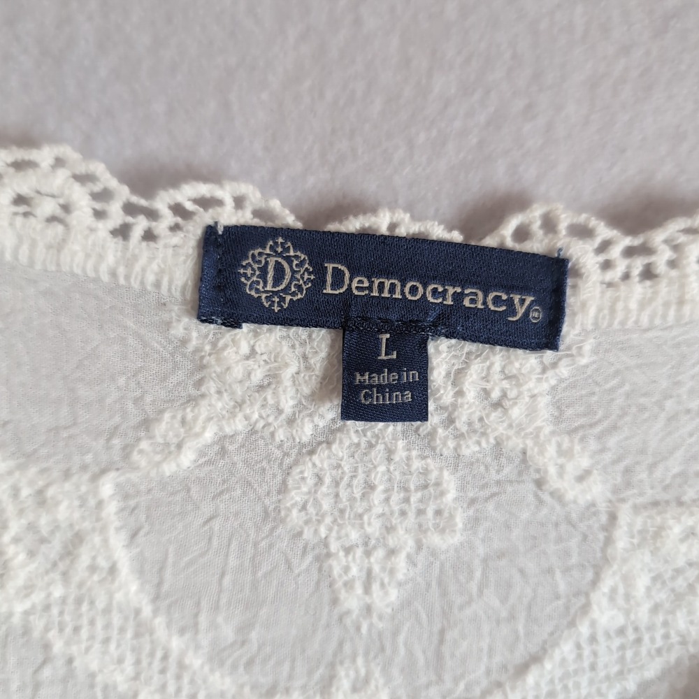 Democracy White Lace Embroidered Babydoll Top B7213PW1E Large NWT - Picture 2 of 10